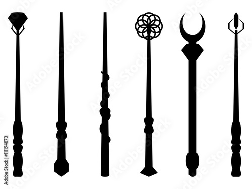 Magic wands. Magic and magical objects. Chery silhouette on a white background. Wizard tool. Vector illustration.