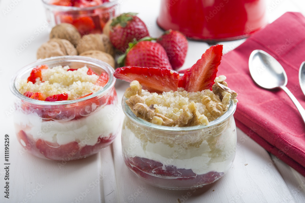 Dessert Healthy, quinoa, strawberry, nuts and yogurt. Dessert Healthy, quinoa, strawberry, nuts and yogurt.