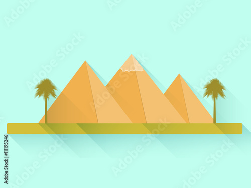 Egyptian pyramids. Flat pyramids. Landscape with the Egyptian pyramids. Vector illustration.