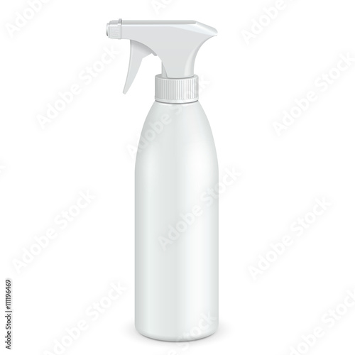 Spray Pistol Cleaner Plastic Bottle White. Illustration Isolated On White Background. Ready For Your Design. Product Packing. Vector EPS10EPS10