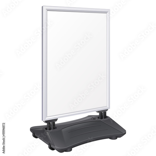  Double Sided 30x40 Sidewalk Sign For Posters. Fillable Base. Gray, Black. Outdoor Advertising Stand Banner Shield Display, Advertising. Illustration Isolated On White Background. Vector EPS10
