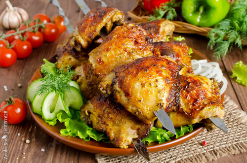 Grilled of chicken thighs on skewers