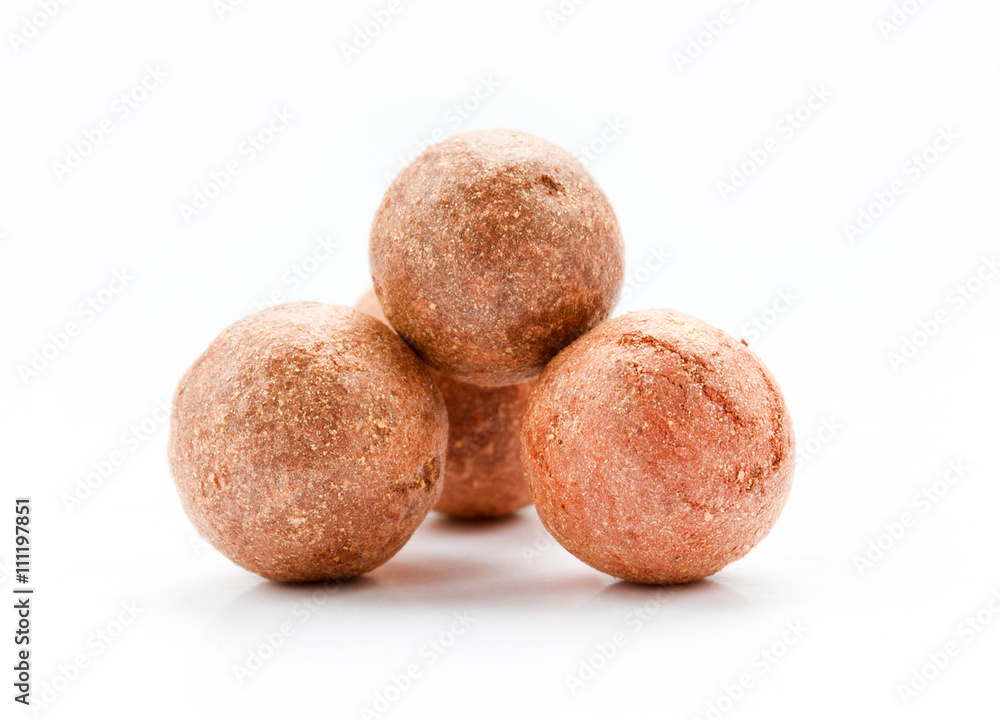Cosmetics rouge balls close up isolated on white background Cosmetics rouge balls close up isolated on white background