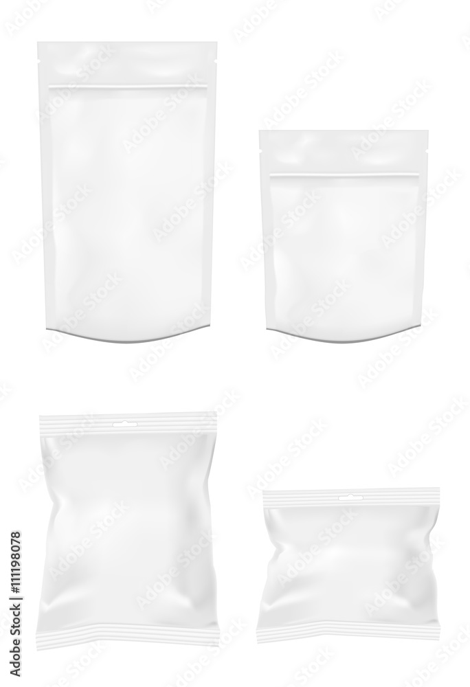 Packaging for snacks, food, chips, sugar and spices. Isolated on Packaging for snacks, food, chips, sugar and spices. Isolated on