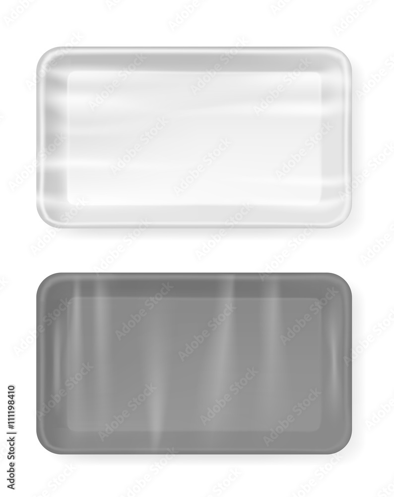 White empty plastic container for food. Packaging for meat, fish White empty plastic container for food. Packaging for meat, fish