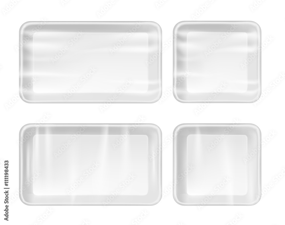White empty plastic container for food. Packaging for meat, fish White empty plastic container for food. Packaging for meat, fish