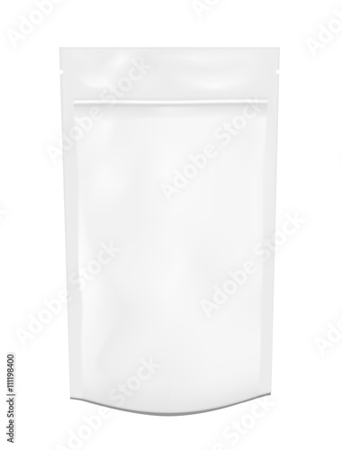 White empty plastic packaging with zipper. Blank foil or plastic