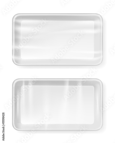 White empty plastic container for food. Packaging for meat, fish