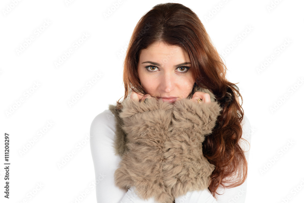 beautiful woman in fur freezing beautiful woman in fur freezing