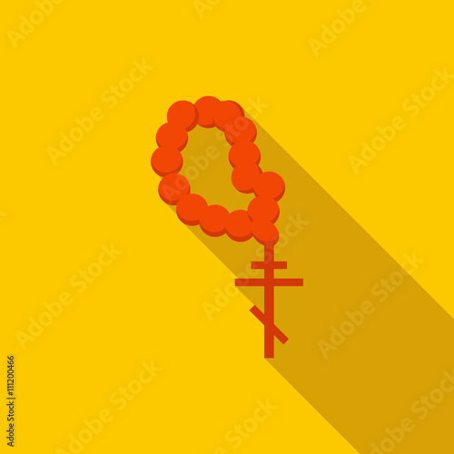 Orthodox cross with a rosary icon, flat style