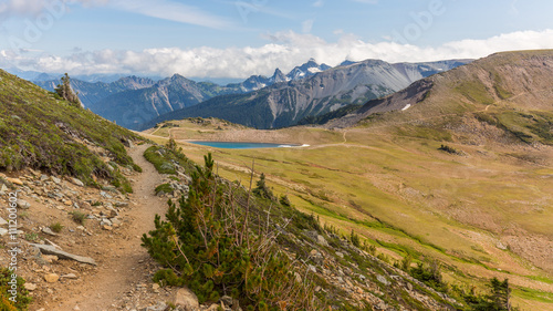 Beautiful valley on a background of snowy mountains.  MOUNT FREMONT LOOKOUT TRAIL, Sunrise Area, Mount Rainier © khomlyak