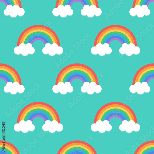 Flat design, cartoon rainbow seamless pattern background.
