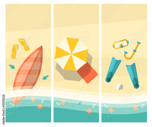 Set of Vertical Summer Banners. Flat Design Style. 