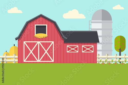 Vector Illustration of Farm Landscape. Flat Design Style. 