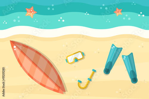 Summer beach scenery. Flat design style.