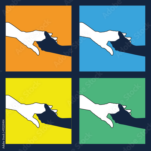 Helping hands ,icons in black and white on colorful backdrop