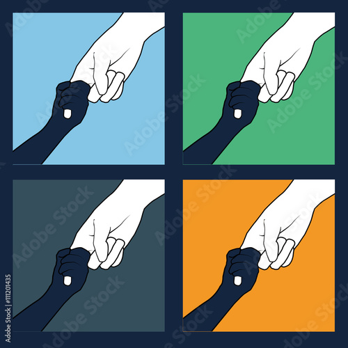 Helping hands ,icons in black and white on colorful backdrop