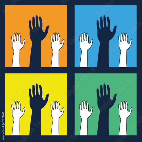 Helping hands ,icons in black and white on colorful backdrop