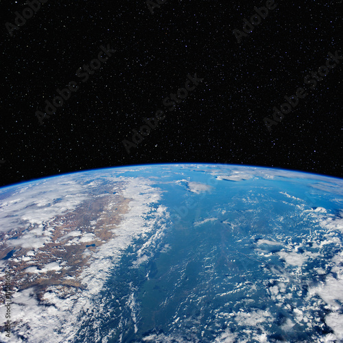 Fototapeta Naklejka Na Ścianę i Meble -  India and Nepal (left) from space with stars above. Includes NASA data.