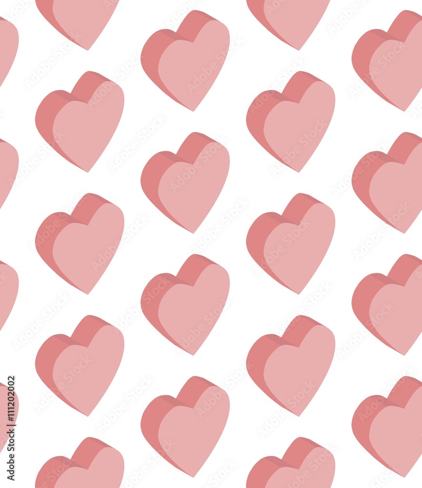 Seamless pattern isometric hearts pink, vector
