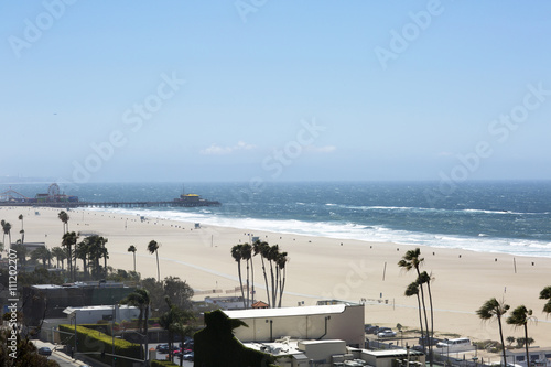 Amusement Park on the Pacific ocean  the beach landscape. The ocean  beach and blue sky in USA  Santa Monica. 