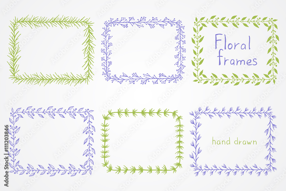 Vector set of floral hand drawn rectangular frames. Vector set of floral hand drawn rectangular frames.