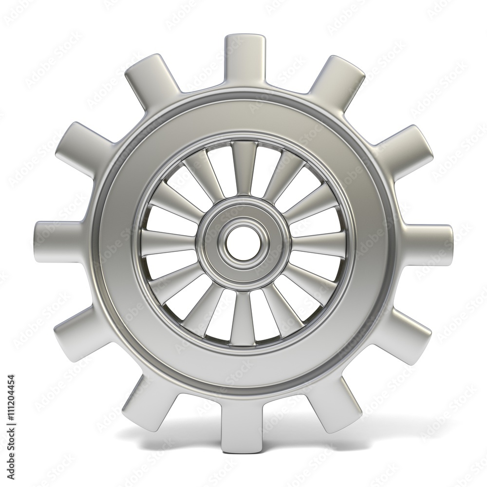 Silver cogwheel. 3D render illustration isolated on white background Silver cogwheel. 3D render illustration isolated on white background