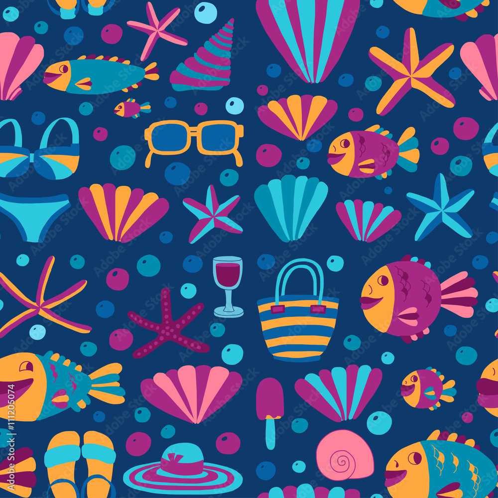 Vector flat hand drawn icons Beach and tropical vacation Vector flat hand drawn icons Beach and tropical vacation