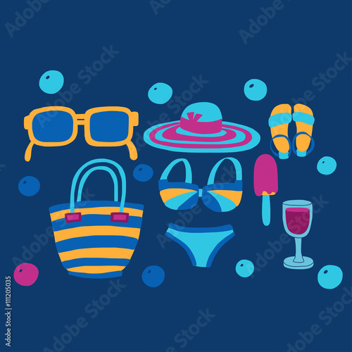 Vector flat hand drawn icons Beach and tropical vacation © helen_f