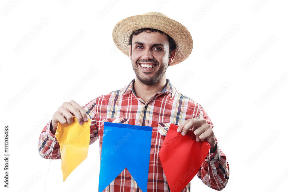Portrait of brazilian man wearing typical clothes for the Festa Portrait of brazilian man wearing typical clothes for the Festa