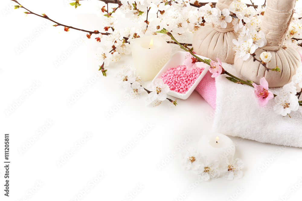 Spa composition with blooming branch Spa composition with blooming branch