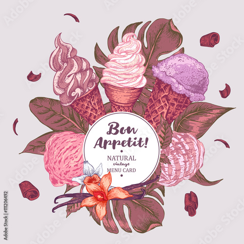 Tropical vector background with soft ice cream
