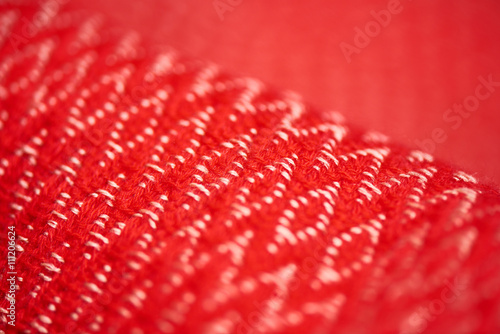 Red product of handicraft textiles close up