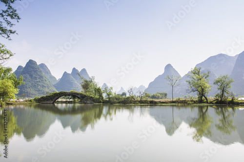 The beautiful karst mountains and rural scenery in spring 
