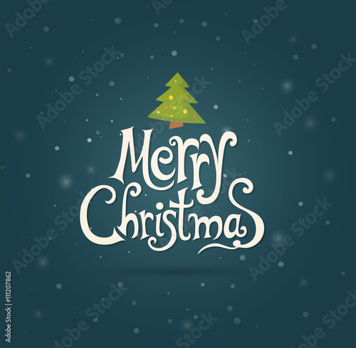 Christmas card with tree and calligraphic on a dark background