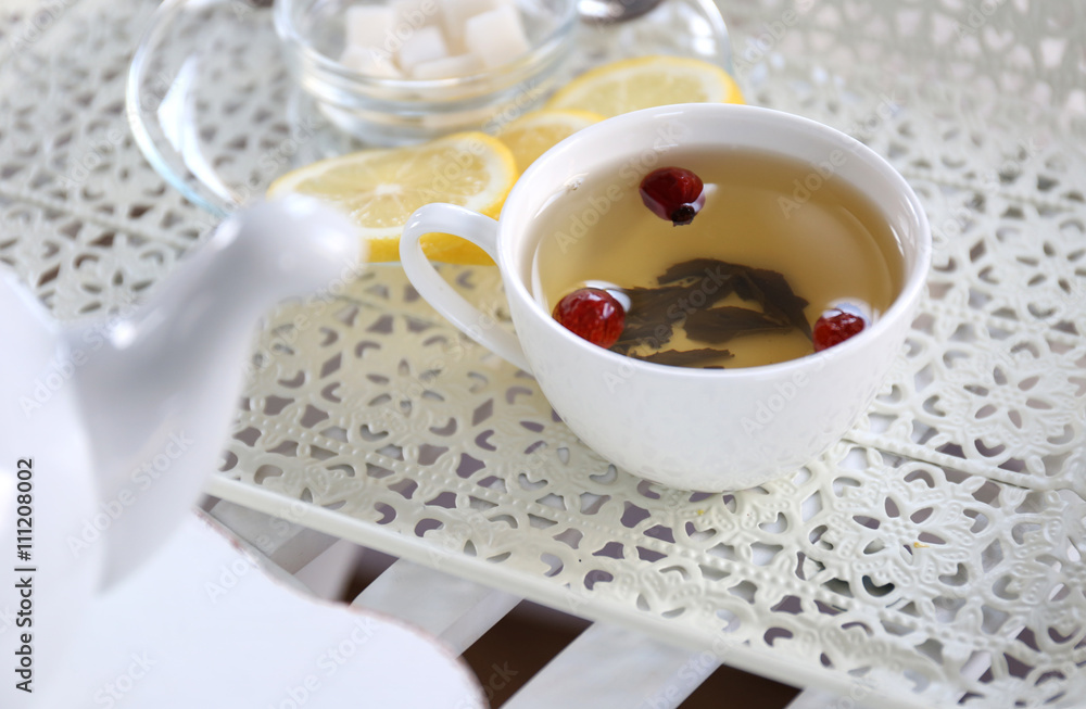 Tea set on the tray Tea set on the tray