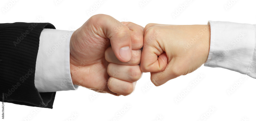 Man and woman fists, isolated on white Man and woman fists, isolated on white