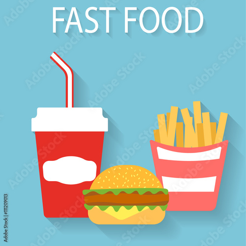 Fast food flat design.Gamburger, french fries.