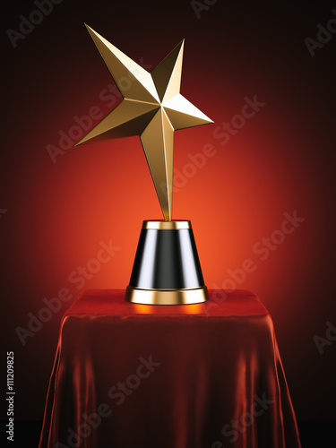 Gold Star Award in the red studio. 3d rendering photo