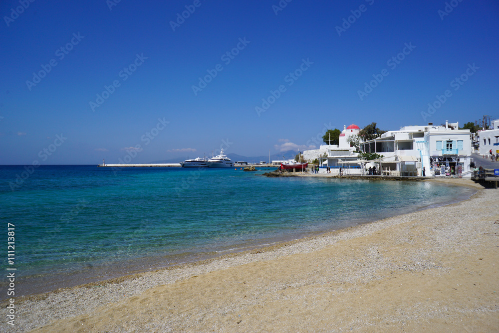 Beautiful beach at Mykonos island, Cyclades, Greece.