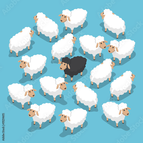 Isometric black sheep in the flock