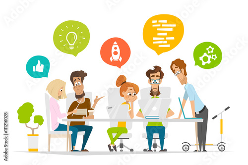 Business characters people team scene Teamwork in modern office