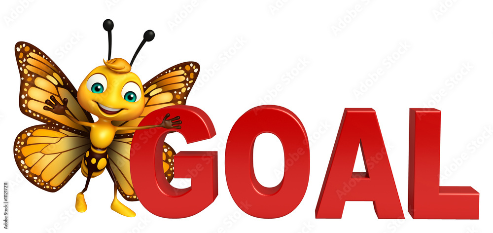 fun Butterfly cartoon character with goal sign fun Butterfly cartoon character with goal sign