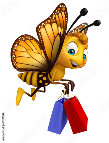  Butterfly cartoon character with shopping bag