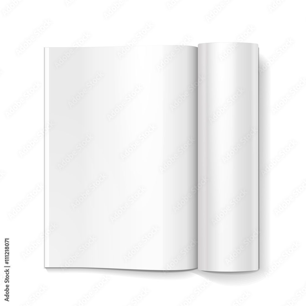 Fototapeta premium Blank Opened Magazine, Book, Booklet, Brochure. On White Background Isolated. Mock Up Template Ready For Your Design. Product Packing Vector EPS10