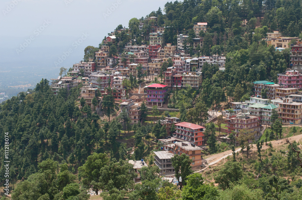 The modern tourist area of the village of McLeod Ganj (Upper Dharamsala). North India, Himachal Pradesh