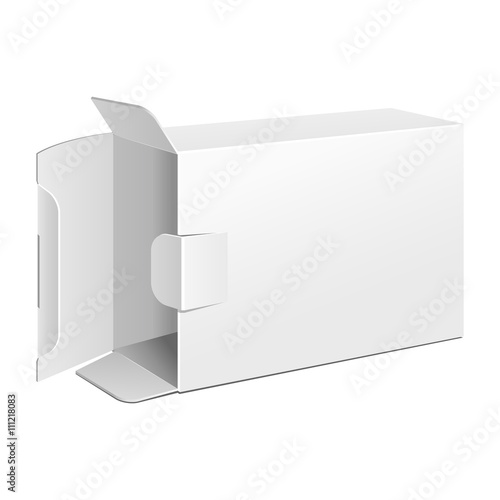 Opened White Product Cardboard Package Box. Illustration Isolated On White Background. Mock Up Template Ready For Your Design. Vector EPS10