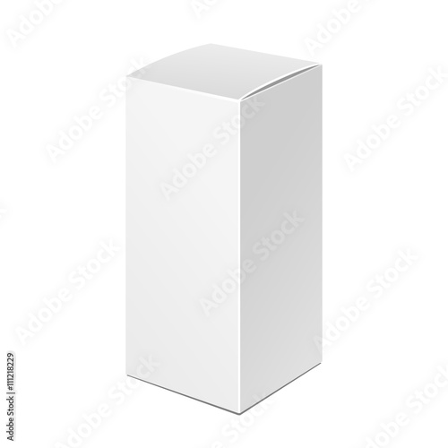 Tall White Product Cardboard Package Box. Illustration Isolated On White Background. Mock Up Template Ready For Your Design. Product Packing Vector EPS10. Isolated.