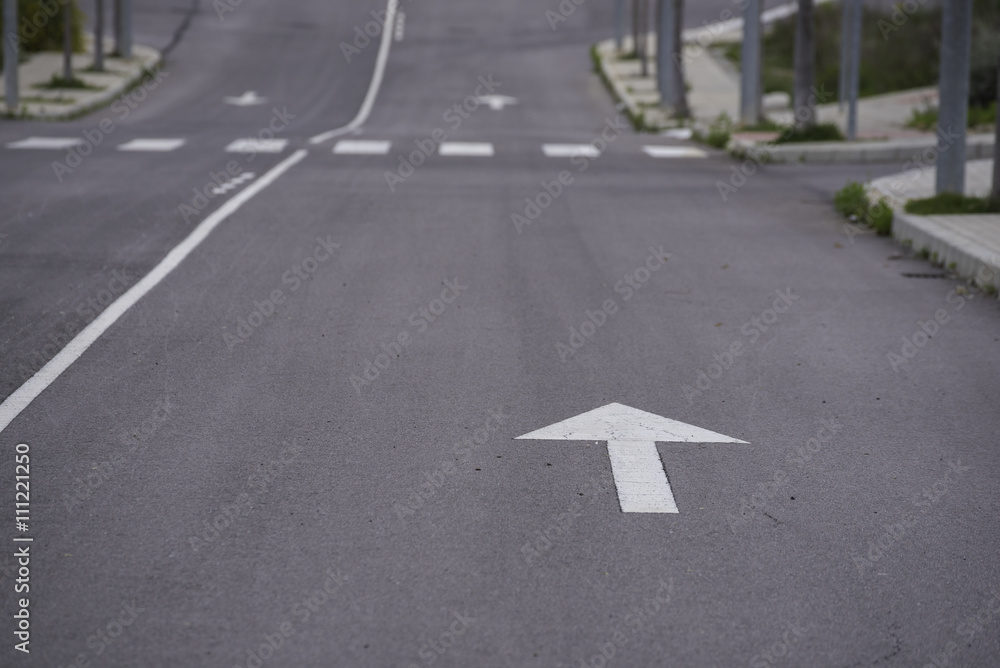 Directional arrow on the road.