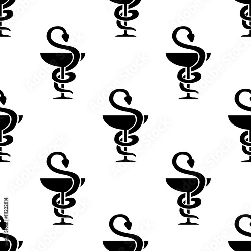Icono plano patrón con caliz y serpiente sobre fondo blanco
